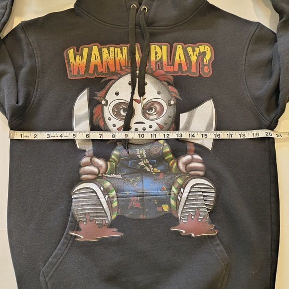3 Forty " Wanna Play " Black Hoodie with Graphic Print Horror - Picture 5 of 9